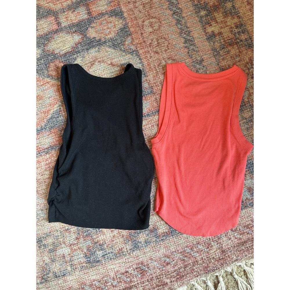 Set of 2  Aerie‎ American Eagle Ribbed Tank Tops Coral Pink Black Sz XS Top - Picture 8 of 12